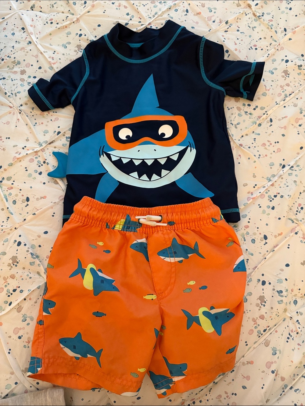 Carter's Navy & Orange Shark Rash Guard Set